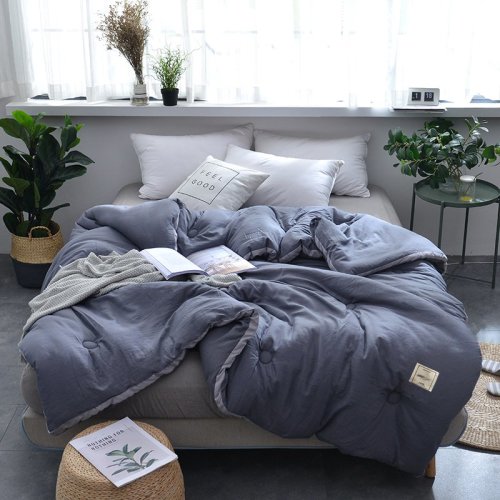 Fantti /芬緹 床上用品純色水洗立體暖冬被春秋被雙人冬被被芯- 深灰