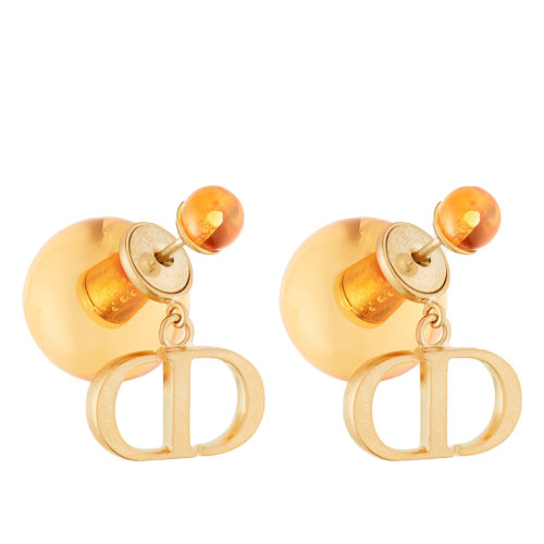 Dior/迪奧 22春夏新款TRIBALES系列 女士金色飾面金屬橙色透明樹脂珠飾CD耳環(huán)E1822TRIPL_D372