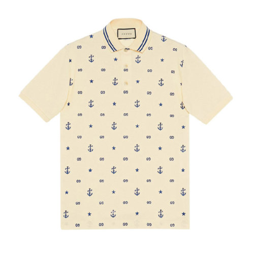 GUCCI/古馳  男士 米白色 印花圖案 棉質(zhì)  T恤   男士短POLO 604157-XJB0T-9247