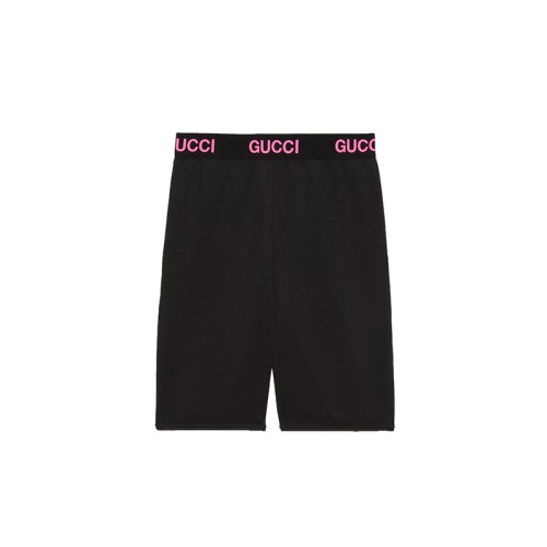 GUCCI/古馳 22秋冬新款 女士黑色棉/綿綸混紡飾LOGO字樣松緊腰頭平紋針織機車短褲688421XJDS51037