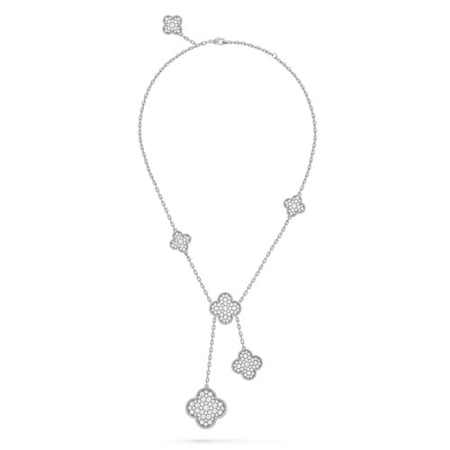 Van Cleef & Arpels/梵克雅寶 經(jīng)典Magic Alhambra系列 18K金白金鑲嵌滿鉆6花四葉草項(xiàng)鏈VCARN9MP00