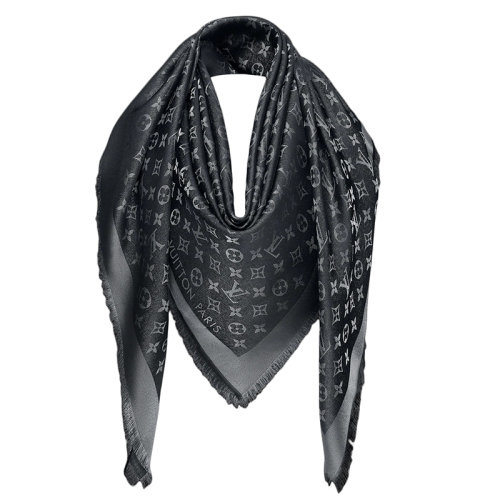 預(yù)定1個(gè)月 Louis Vuitton/路易威登新款 女士黑色老花圖案真絲圍巾披肩M75123