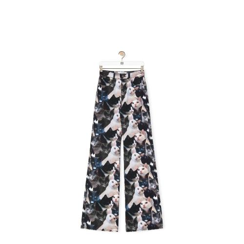  LOEWE羅意威 22年秋冬 女士 休閑褲 Cats print jeans in denim S359Y11X24-1121