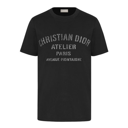 DIOR/迪奧  新款男士大碼黑色CHRISTIAN DIOR ATELIER簽名印花純棉短袖T恤 043J615A0589_C980