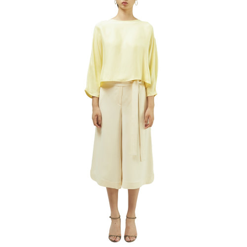 19年春夏款nisiss/怡夕真絲腰帶飾闊腿七分長褲女士休閑褲n163ap37