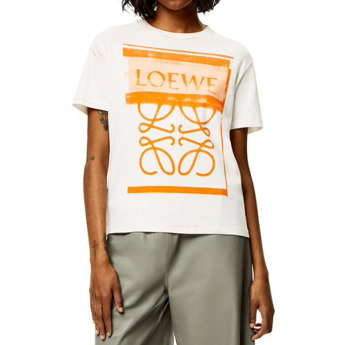 LOEWE/羅意威 22年秋冬新款 女士白色/橙色純棉大Logo印花短袖T恤S359Y22X27-2109