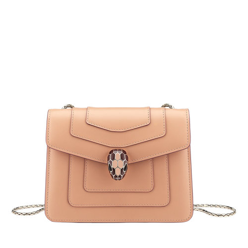 BVLGARI/寶格麗 SERPENTI FOREVER系列 女士焦糖米色小牛皮蛇首扣斜挎單肩鏈條包290926