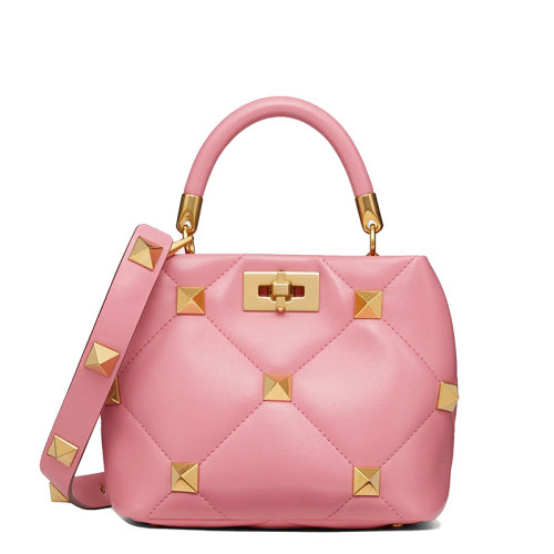Valentino/華倫天奴 21新款 ROMAN STUD系列 女士小號(hào)火烈鳥(niǎo)粉絎縫小羊皮柳丁金屬扣單肩斜挎手提包VW0B0I97BSFW10
