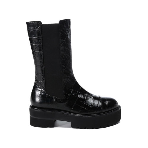Stuart Weitzman/斯圖爾特韋茨曼 女士皮革/織物圓頭厚底靴子中筒靴鱷魚(yú)紋壓花 PRESLEY ULTLIF BOTI