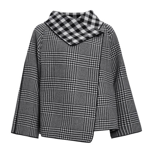 Emporio Armani 女士 灰色 千鳥格紐扣斗篷外套  9NB13T-92705-010