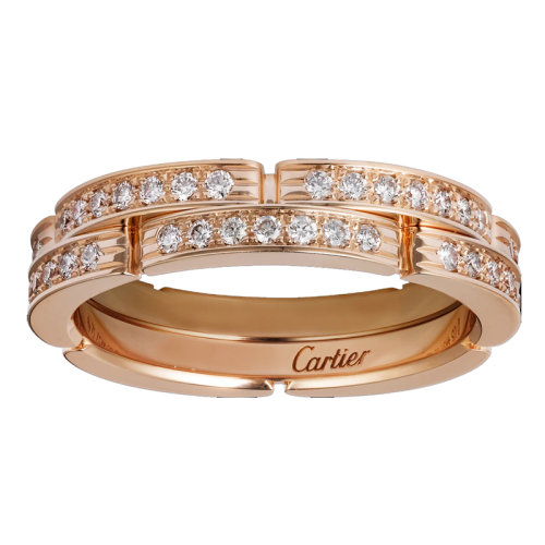 CARTIER/卡地亞 MAILLON PANTHèRE 18k金玫瑰金鑲嵌鉆石兩圈精美結(jié)婚戒指B4098800
