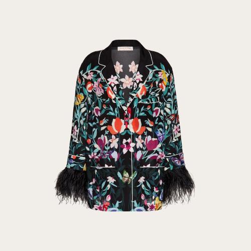  VALENTINO華倫天奴 22年秋冬 女士 長(zhǎng)袖襯衫 CHEMISE FACON PYJAMA EN CREPE DE CHINE a IMPRI