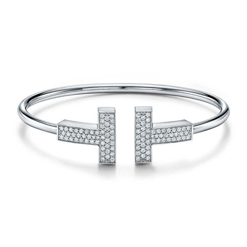 Tiffany & Co./蒂芙尼  Tiffany T系列18K金白金鑲嵌鉆石手鐲 67990870