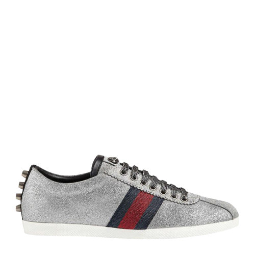 GUCCI/古馳 女士銀色細(xì)閃織帶條紋 鉚釘休閑運鞋運動鞋女鞋 419544 KW040 8162