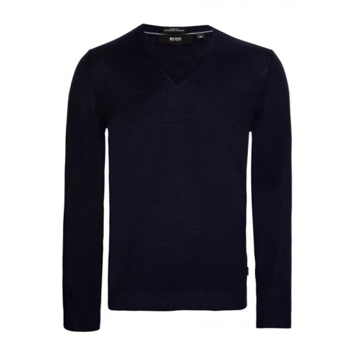 HUGO BOSS/HUGO BOSS 男裝 服飾 海軍藍色V領(lǐng)時尚百搭羊毛 男士針織衫毛衣