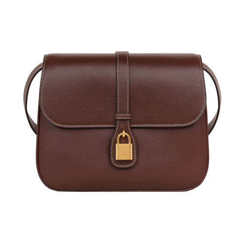 CELINE/賽琳 22新款 TABOU系列 女士中號(hào)板栗粽色光滑小牛皮掛鎖裝飾翻蓋斜挎單肩包196583DK1. 18CH