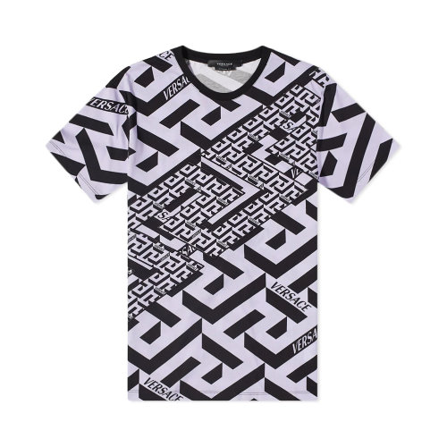 VERSACE/范思哲 男士拼色棉質(zhì)希臘印花圓領(lǐng)短袖上衣T恤 1003393-1A02351-5L160