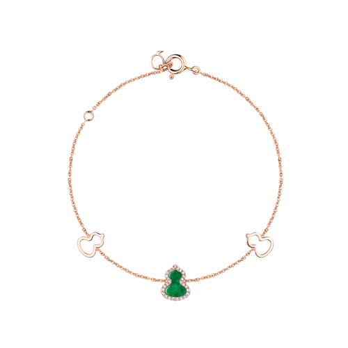 QEELIN/麒麟珠寶  經(jīng)典款18K玫瑰鑲嵌鉆石三只葫蘆霧露手鏈 WU-BR0001C-RGDGJE