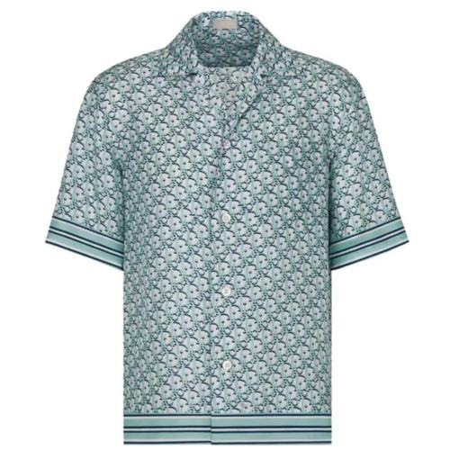 DIOR/迪奧  新款天藍(lán)色和海軍藍(lán)真絲斜紋布夏威夷男士短袖襯衫113C519A4 751 C075【主推】