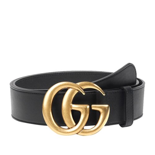 GUCCI/古馳 【明星同款】男士黑色牛皮金色雙G扳扣式商務(wù)休閑皮帶腰帶皮帶 397660-AP00T-1000