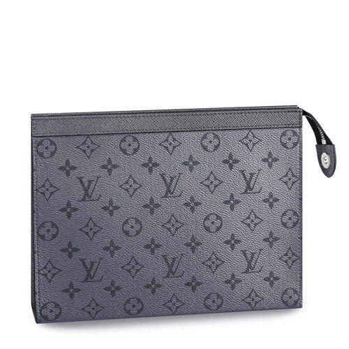 Louis Vuitton/路易威登 22春夏新款VOYAGE系列 男士中號(hào)灰色老花帆布配皮銀扣拉鏈開合手拿包M30840