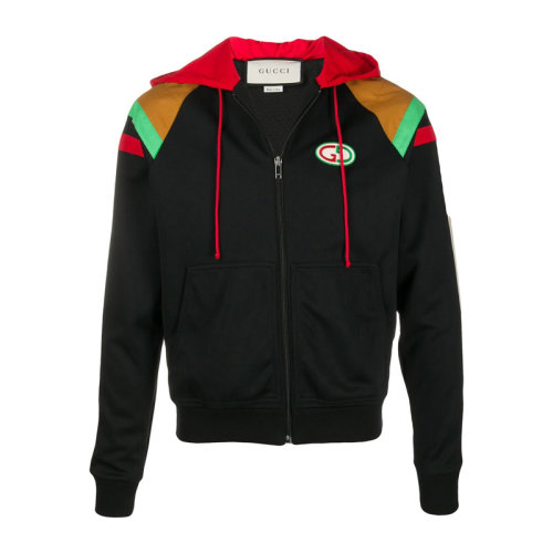 GUCCI 古馳 男士 服裝  黑色連帽抽身側面雙G印花棉質夾克外套 男士夾克