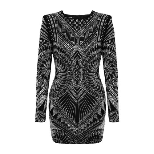 Balmain/巴爾曼 黑色 女士針織長袖連衣裙 TF16202J028  春夏