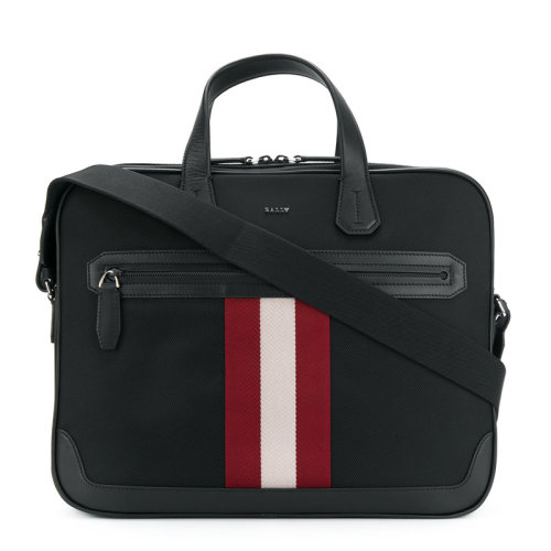 BALLY/巴利  男士黑色尼龍經(jīng)典紅白條公文包單肩包斜挎包手提包男包 6220461