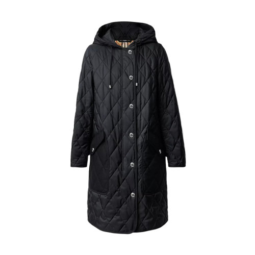 BURBERRY/博柏利 22年早春新款 女士黑色菱形絎縫溫控尼龍連帽外套80355061