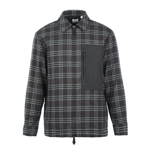 BURBERRY/博柏利22春夏口袋裝飾格紋棉質(zhì)法蘭絨襯衫式外套夾克8044656