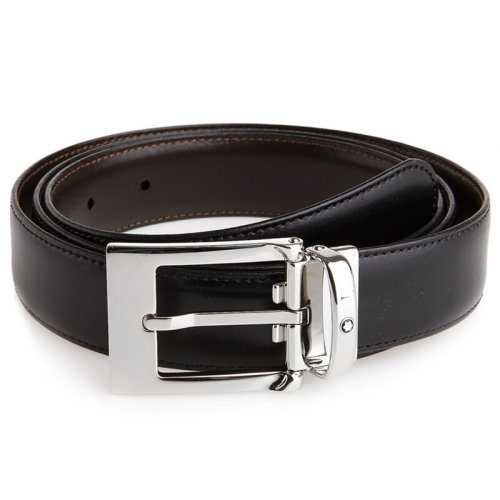 MontBlanc/萬寶龍 當(dāng)代系列矩形鍍鈀拋光針扣雙面皮帶/腰帶 9774/128140