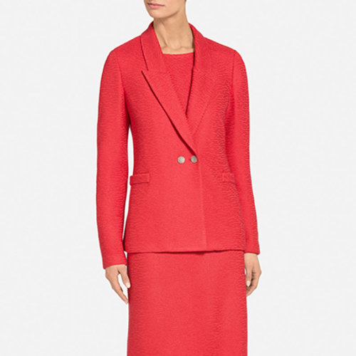 St.John/盛薔紅色橫棱紋長款正裝針織外套女士夾克K6100M2