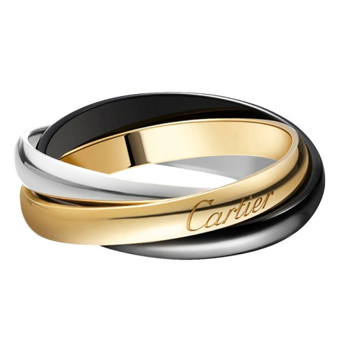CARTIER/卡地亞 TRINITY系列 18K金白金黃金黑色陶瓷 三色三環(huán)限量版戒指B4235600