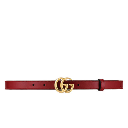 GUCCI/古馳  女士紅色細(xì)款亮金GG扣2cm腰帶 4094170YA0O6638