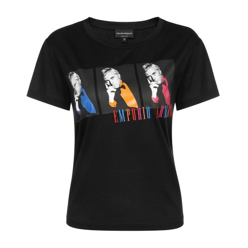 Emporio Armani/安普里奧阿瑪尼 黑色 女士圖案印花短袖T恤 3G2T7Q-2JQ3Z-0999