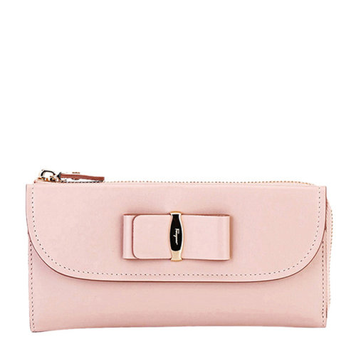 Salvatore Ferragamo/菲拉格慕 女士裸色小牛皮長(zhǎng)款拉鏈錢包