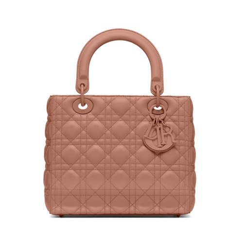 DIOR/迪奧 Lady Dior 女士五格深裸色啞光小牛皮單肩手提包 M0565ILOI_M50P