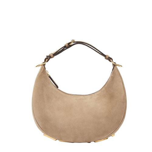 FENDI/芬迪 22春夏新款 女士小號(hào)米色絨面革小羊皮徽標(biāo)單肩腋下包流浪包8BR798AGXJF1HDC