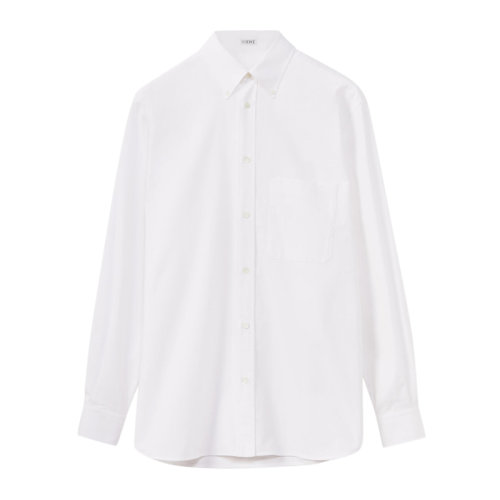 LOEWE/羅意威 男士白色棉質(zhì)寬松款式正面紐扣長袖上衣襯衣襯衫 H526Y05W38-2100