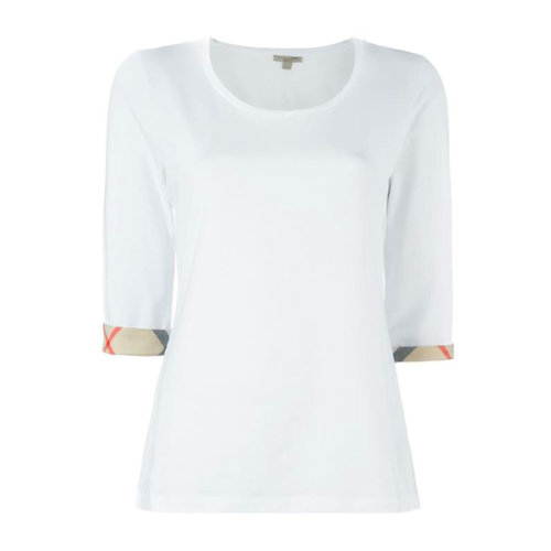 BURBERRY/博柏利女裝 服飾經(jīng)典格紋彈力棉七分袖半袖 女士短袖T恤