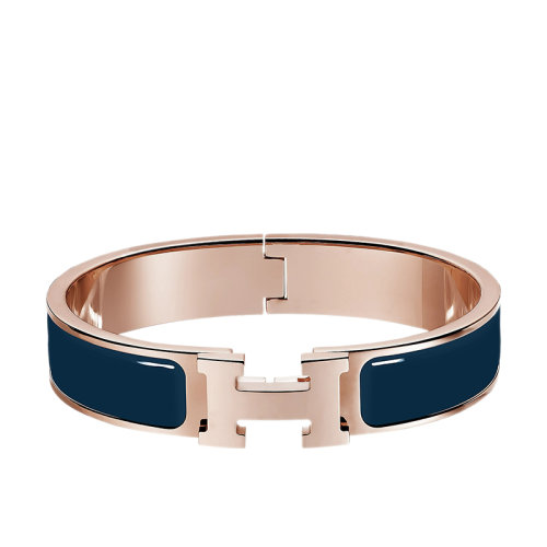 HERMES/愛馬仕 經(jīng)典款Clic H系列 群青色琺瑯鍍玫瑰金飾面H標識手鐲 H700001FO87