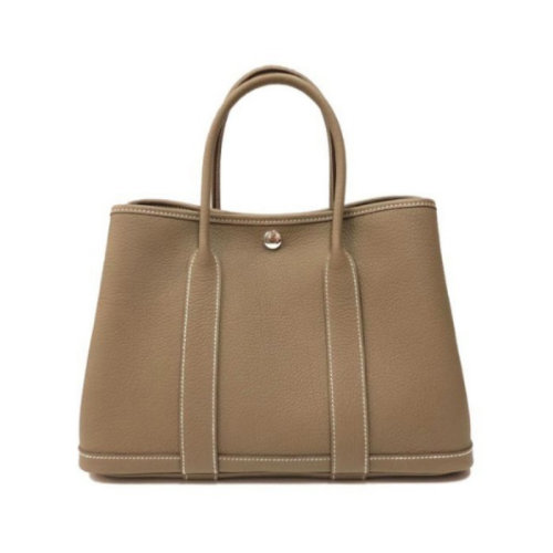 HERMES/愛馬仕 Garden Party 30 小牛皮手提包 帆布內(nèi)襯 銀扣 冰川白 H051568CK8L