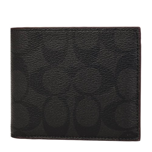 COACH/蔻馳 男士黑色皮革C紋印花短款折疊錢(qián)包錢(qián)夾男包 F25519N3A