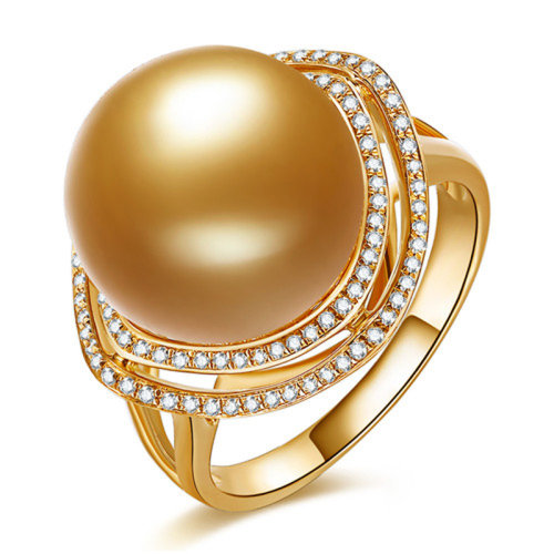 SANDYRILLA/仙蒂瑞拉視覺焦點12-13mm南洋金珍珠18K金鉆石戒指-奢美黃色黃色