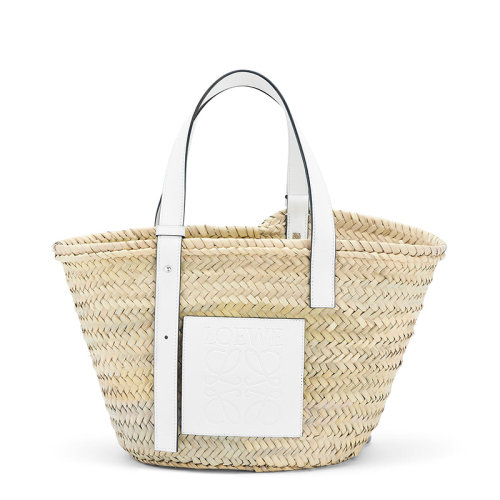 LOEWE/羅意威  Basket系列 女士自然色/白色棕櫚葉小牛皮手提單肩斜挎包0010441160
