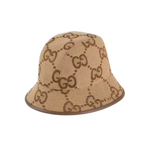 GUCCI/古馳 22年春夏新款 男女同款駝色/烏木色帆布大老花圖案漁夫帽?6812563HAGJ2564