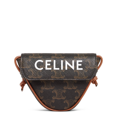 CELINE/賽琳  男士迷你黃褐色三角形凱旋門帆布經(jīng)典老花翻蓋單肩斜挎包10I192DM5.04LI