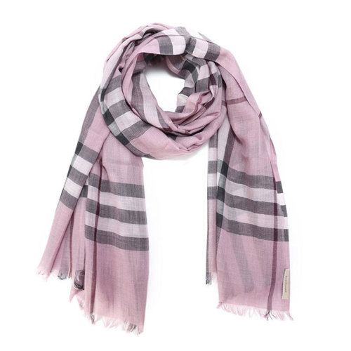BURBERRY/博柏利 女士粉色經(jīng)典格紋羊毛時尚保暖圍巾 3931673