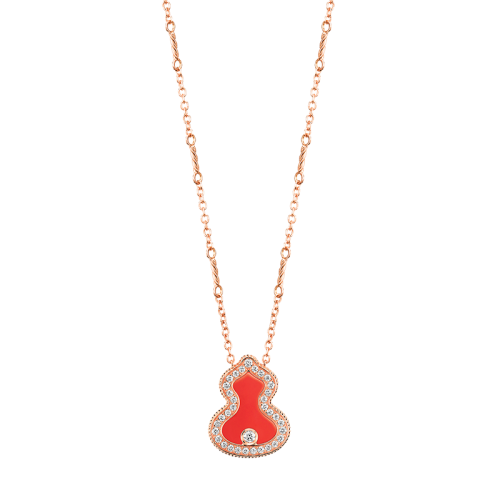 QEELIN/麒麟珠寶 22春夏新款Wulu系列 18K金玫瑰金葫蘆造型鑲嵌鉆石紅瑪瑙項鏈WU-030-LGNL-RGDRA