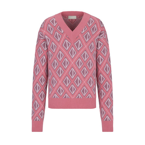 DIOR/迪奧 22年早春新款 男士粉色羊毛和羊絨混紡針織面料CD Diamond圖案針織衫毛衣283M641AT067_C484